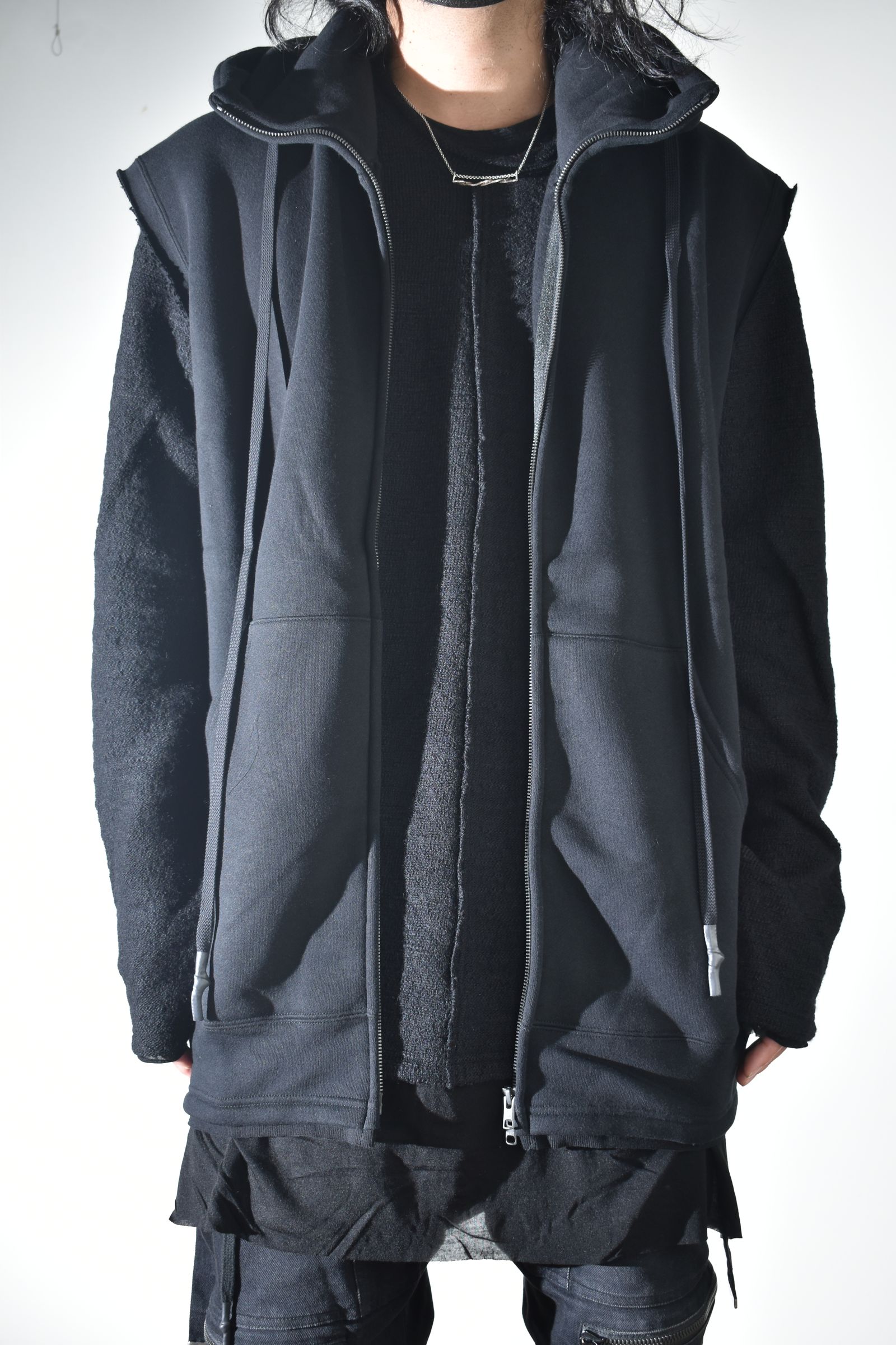 Over Size Sleeve Less Zip Up Parker"Black" / オーバーサイズスリーブレスジップアップパーカー"ブラック"