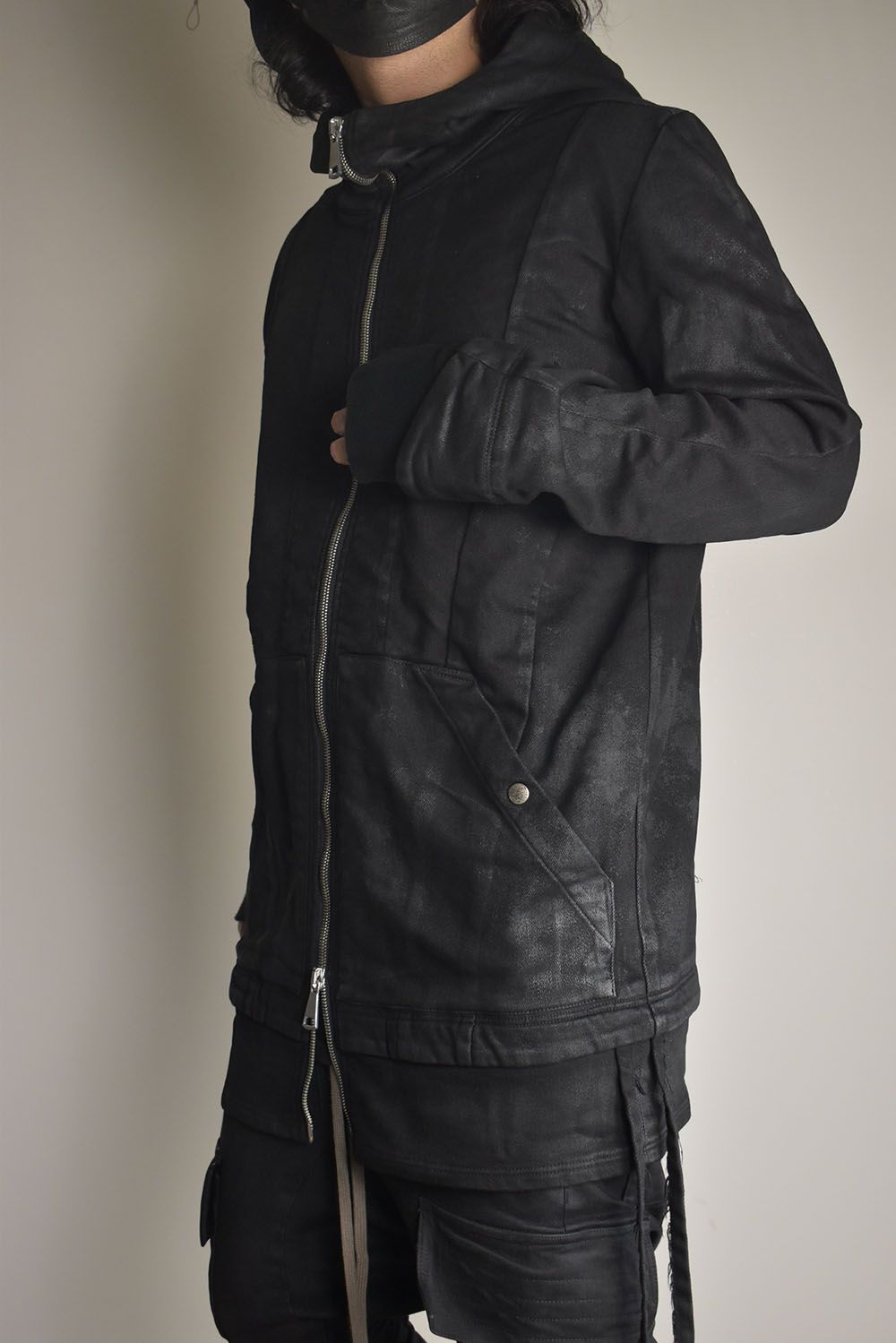 Coated Bonding Hoodie Denim Blouson"Black" / コーディングボンディングフーデッドデニムブルゾン"ブラック"