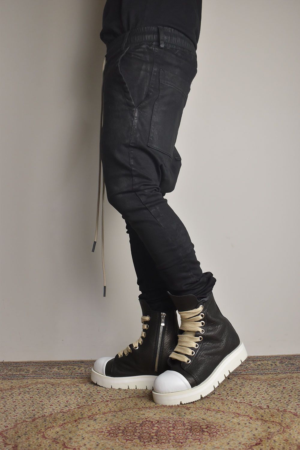 Coated Stretch denim Sarouel skinny"Black" / コーティングストレッチデニムサルエルスキニー"ブラック"