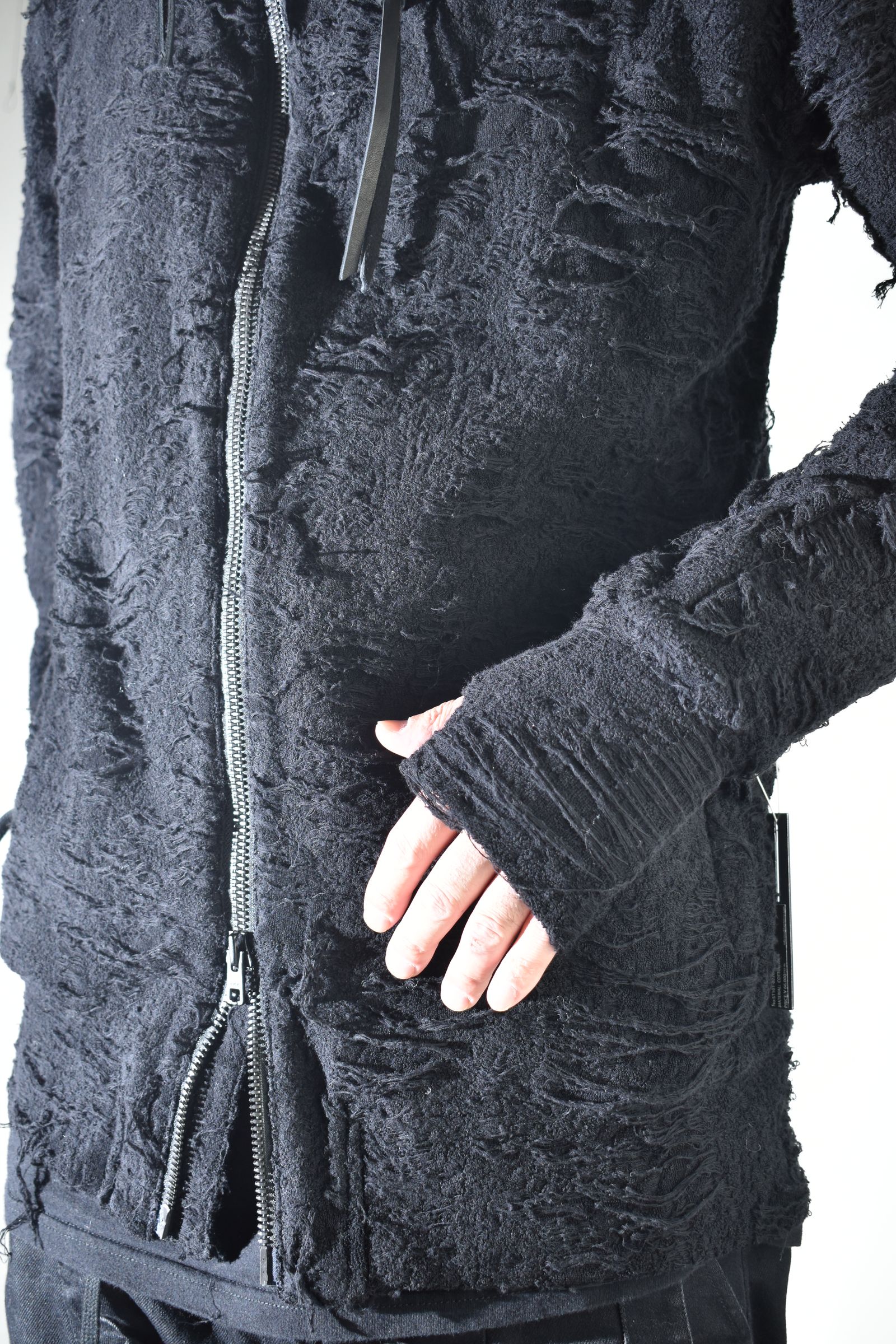 Damage Pile Zip-Up Hoodie"Black" / ダメージパイルジップアップフーディー"ブラック"