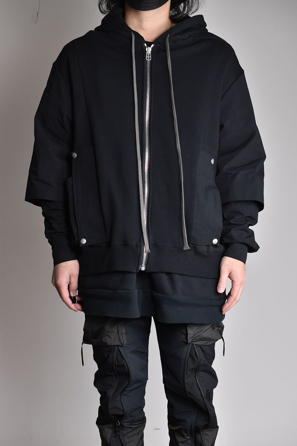 Combi Layered Zip Hoodie"Black"/コンビレイヤードジップフーディ"ブラック"