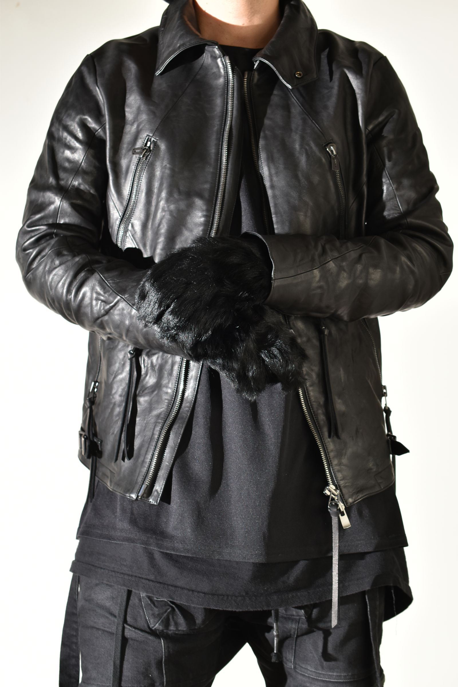 Goatfur and Horsehide Combination Gloves"Black" / ゴートファー×ホースレザーコンビネーショングローブ"ブラック"