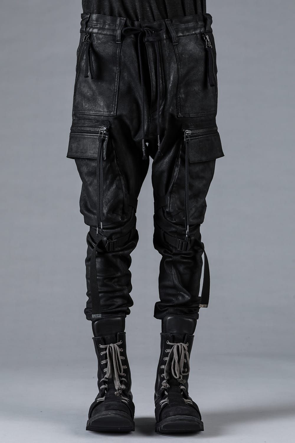 Product-Coated Jersey-Like Denim Cargo Jog Pants"Black" / 製品コーティングジャージーライクデニムカーゴジョグパンツ"ブラック"