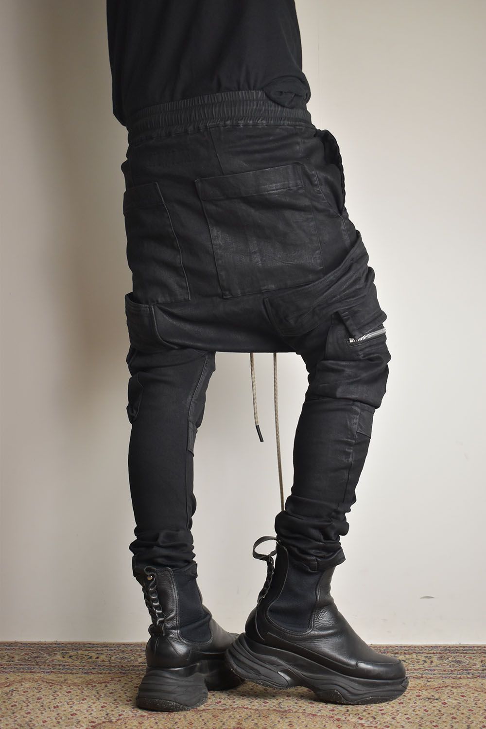 《2025AW先行予約》Denim Coating Cargo Sarouel Skinny"Black" / デニムコーティングカーゴサルエルスキニー"ブラック"