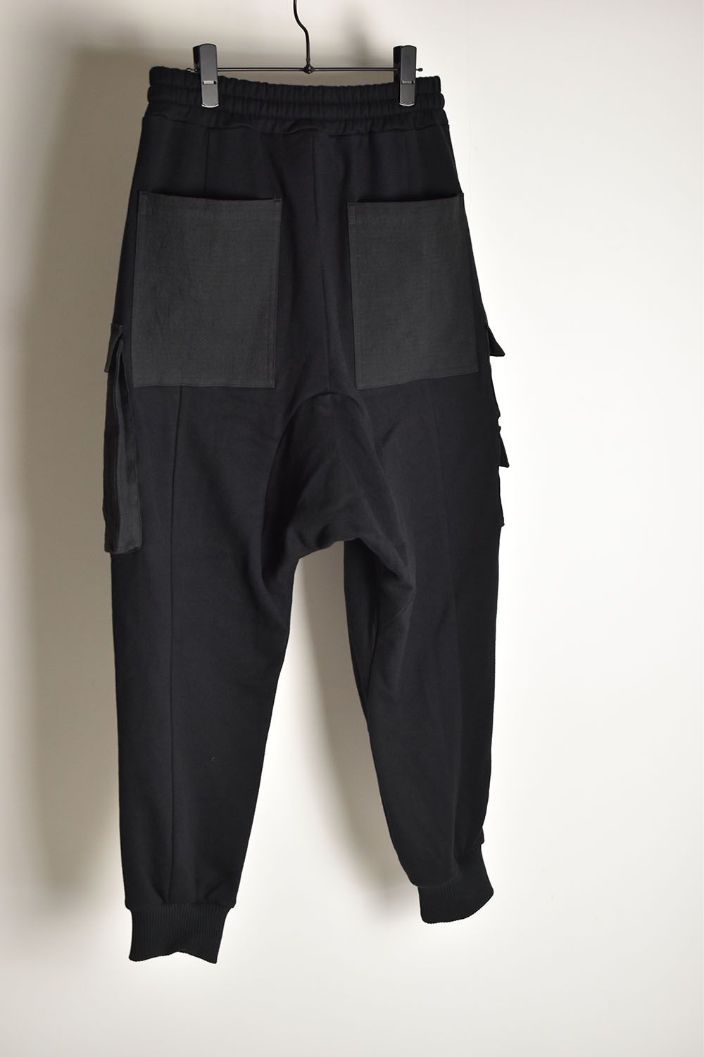 Non-ply Yarn Lined Drop Crotch Cargo Wide Jogger Pants"Black"/無撚糸裏毛ドロップクロッチカーゴワイドジョガーパンツ"ブラック"