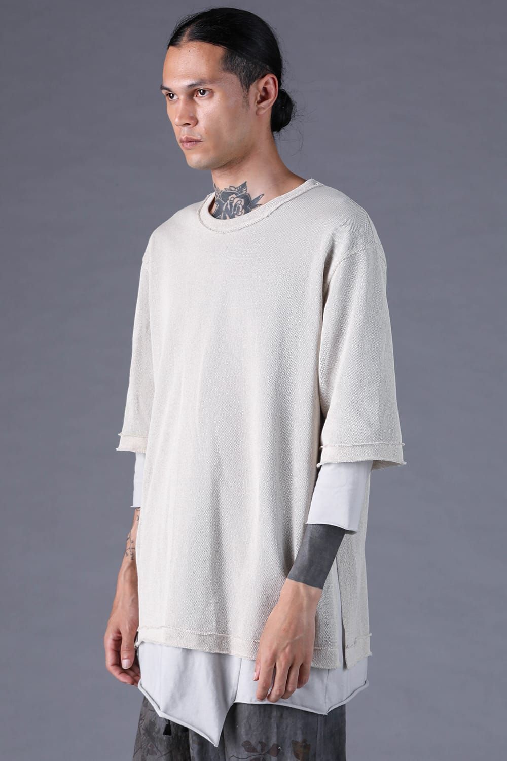 《2027SS先行予約分》Japanese Paper Cotton Knit Layered T-Shirt"Off White" / 和紙コットンニットレイヤードTee"オフホワイト"
