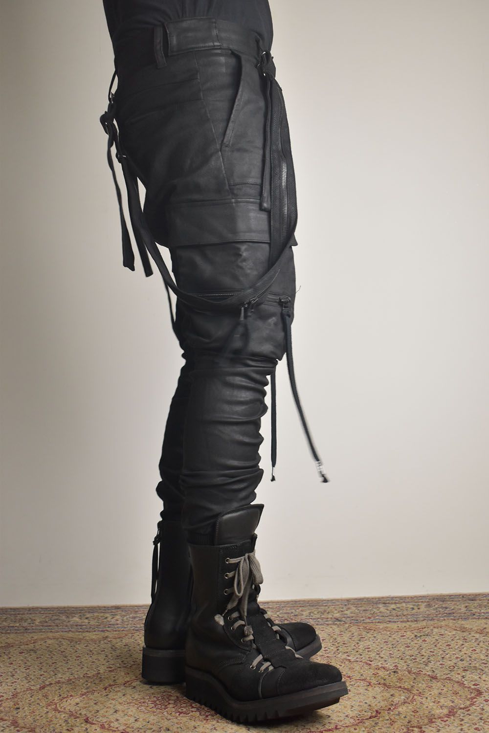 Product Coated Suspenders Cargo Jog Pants "Black" / 製品コーティングサスペンダーベルトカーゴジョグパンツ"ブラック"