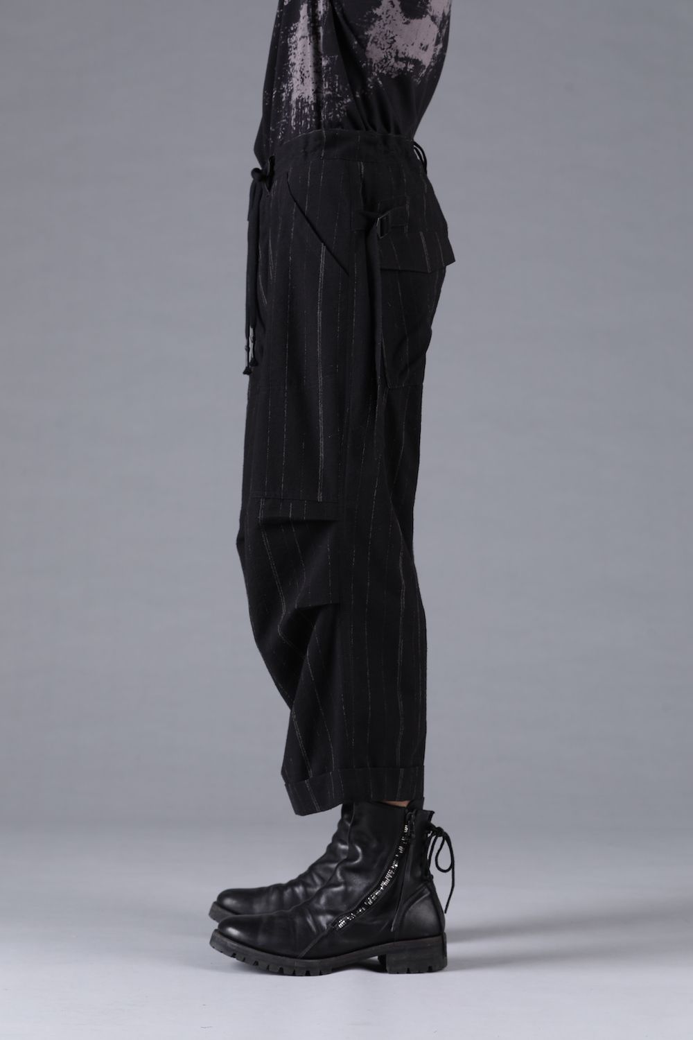 Faded Random Stripe Wide Cropped Pants"Black" / フェードランダムストライプワイドクロップドパンツ"ブラック"