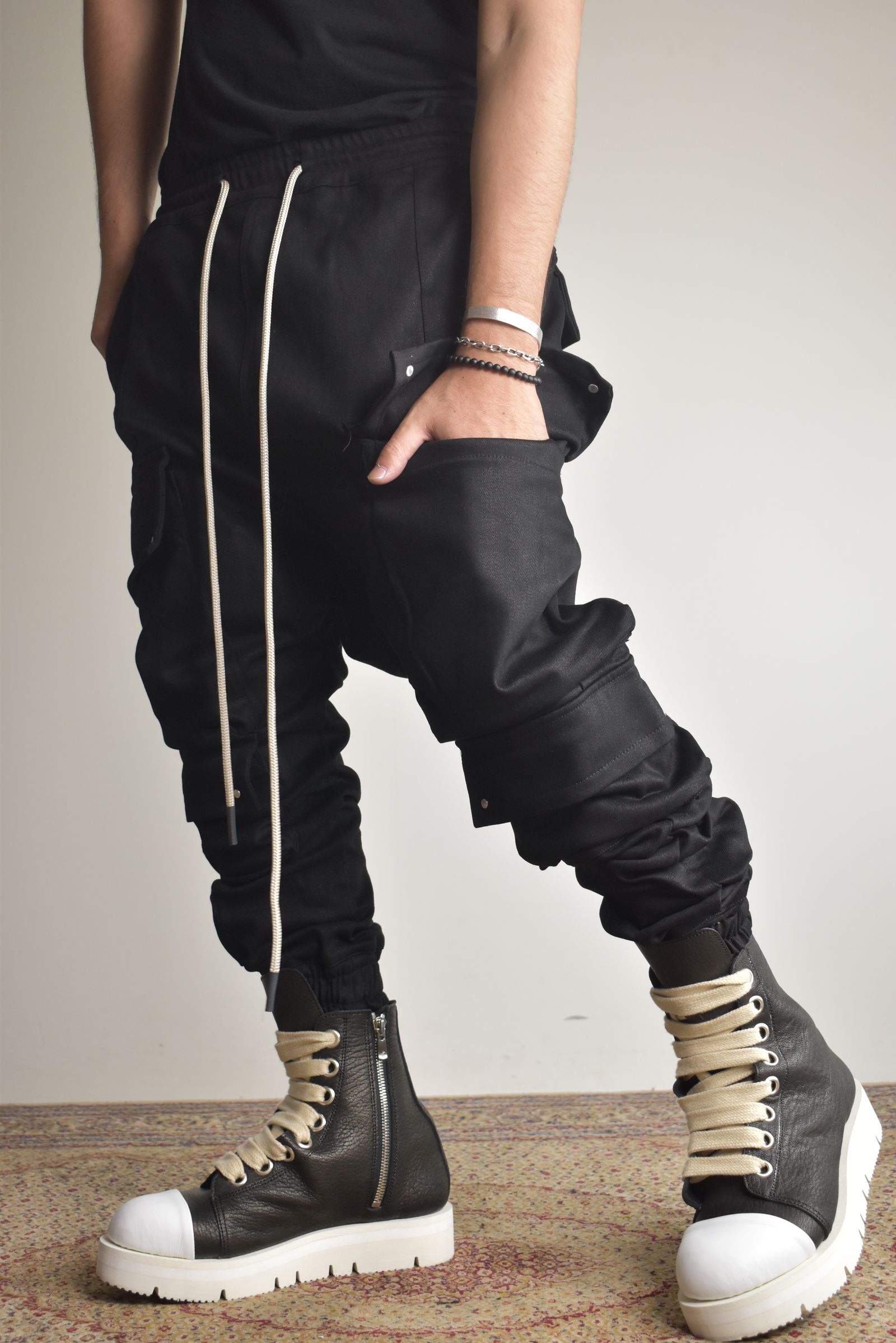Bonding Sarouel Cargo Jogger Denim"Black" / ボンディングサルエルカーゴジョガーデニム"ブラック"