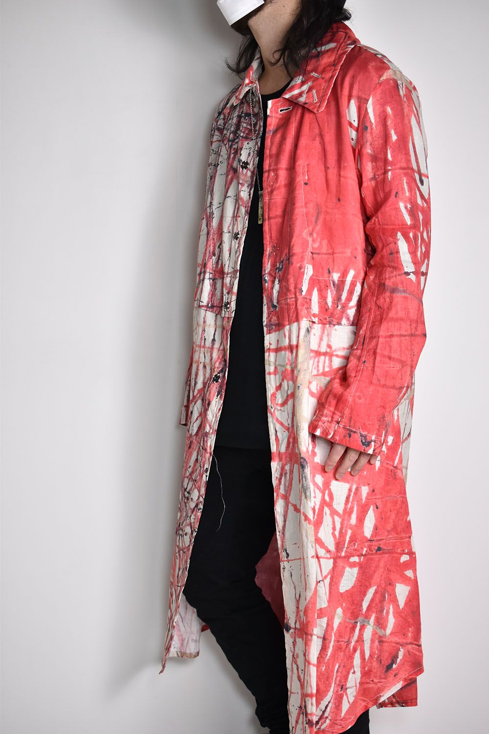 -DISTORTION3-Long Coat"Pink Print/ロングコート"ピンクプリント"