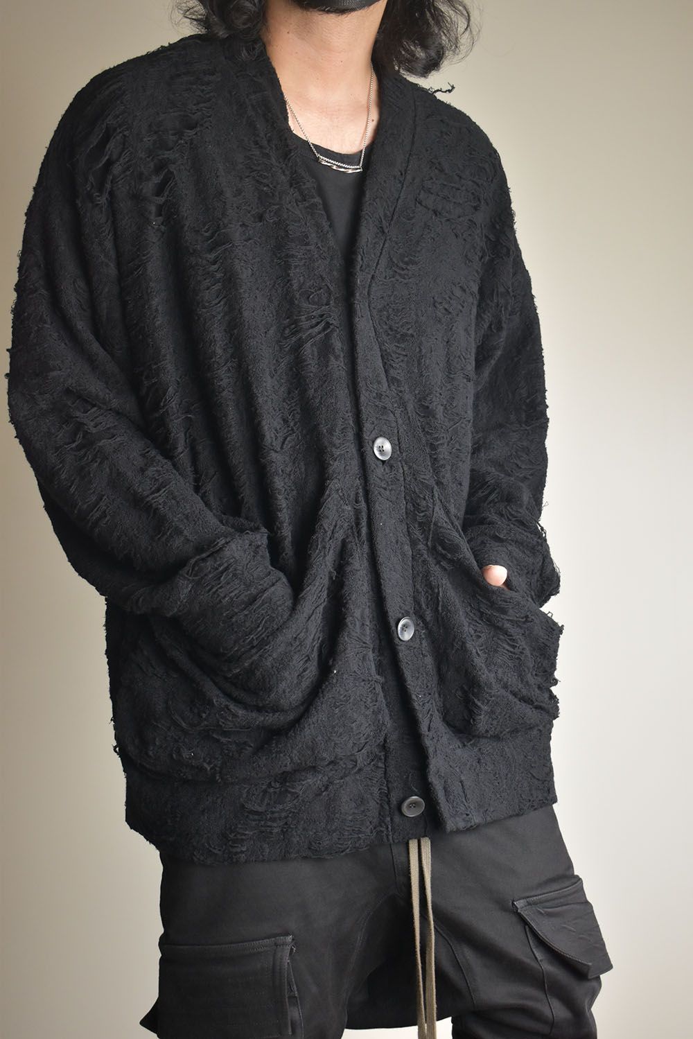 Damage Pile Jumbo Cardigan"Black" / ダメージパイル ジャンボカーディガン"ブラック"