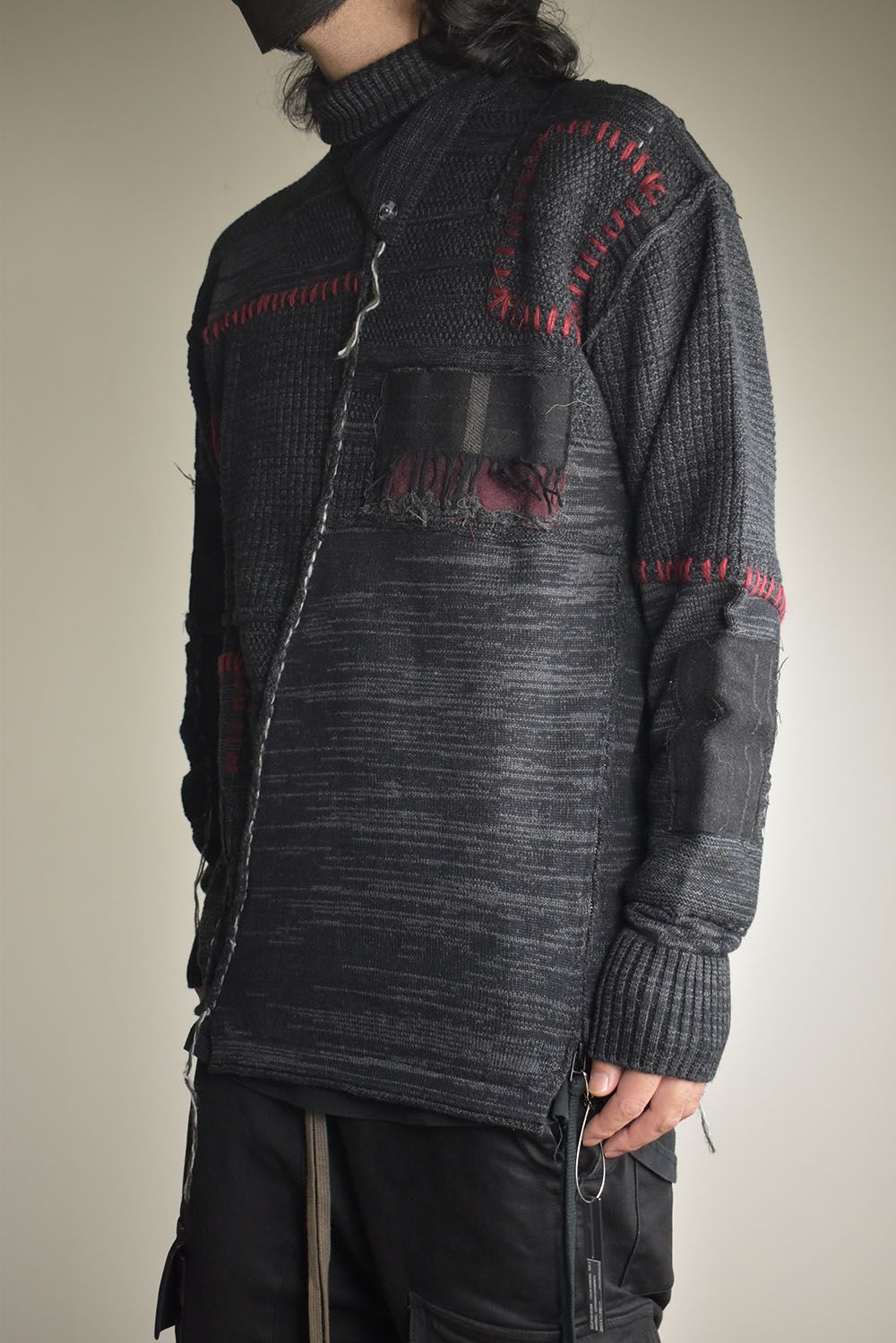 Cotton Cashmere Crust Patch Knit Pullover "Charcoal" / コットンカシミヤクラストパッチニットプルオーバー"チャコール"
