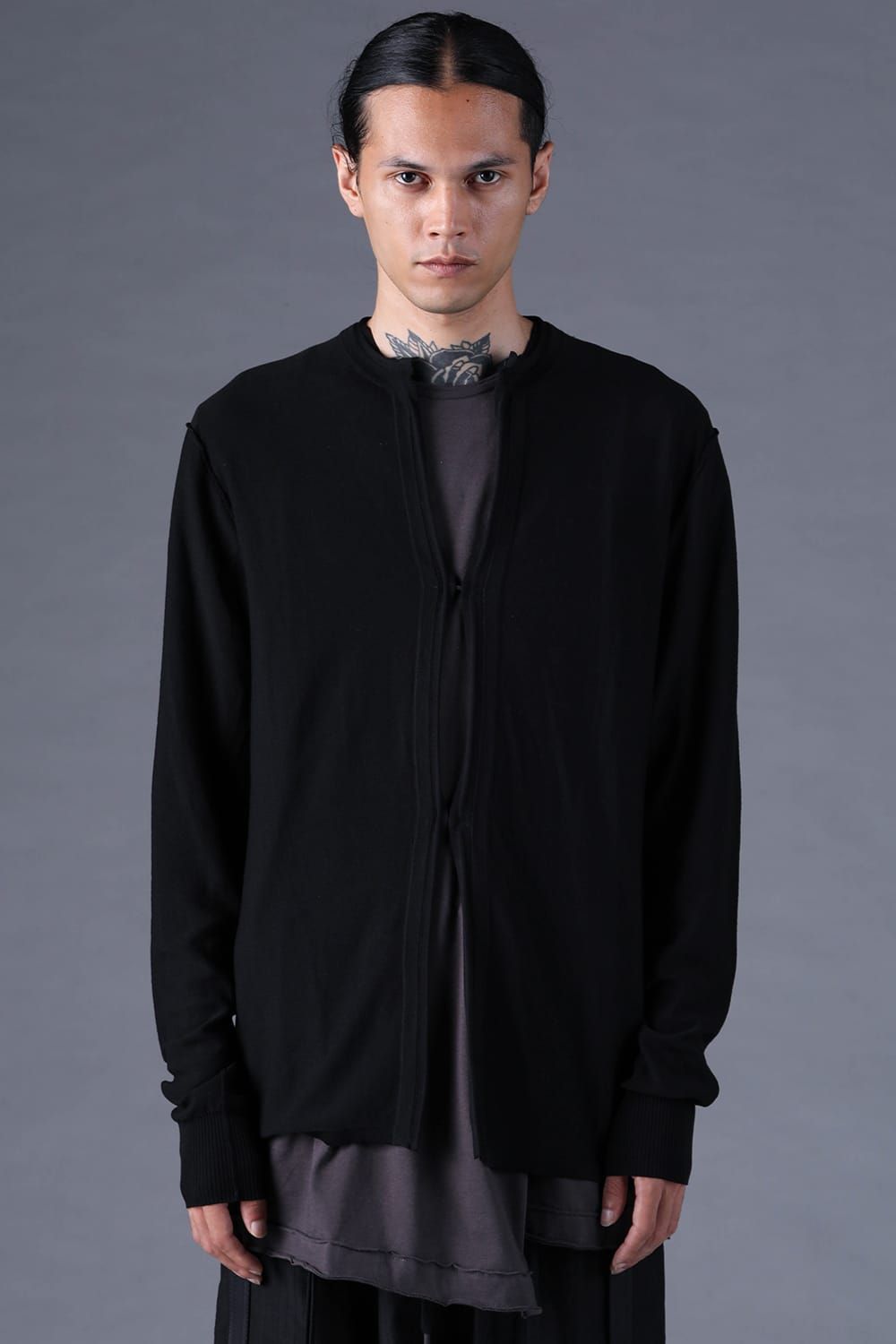 《2027SS先行予約分》16G High Gauge Silk Cotton Knit Cardigan"Black / Navy" / 16Gハイゲージシルクコットンニットカーディガン"ブラック / ネイビー"