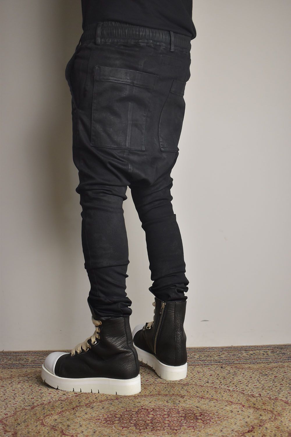Coated Stretch denim Sarouel skinny"Black" / コーティングストレッチデニムサルエルスキニー"ブラック"