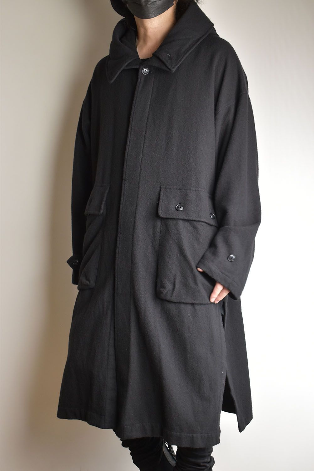 Wool Fulling Product Dyed Coat "Black" / ウール縮絨 製品染めコート"ブラック"