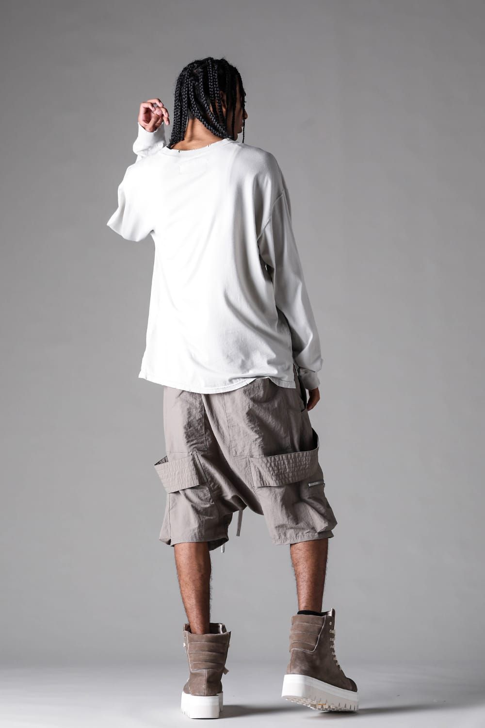 《2027SS先行予約》Rayon Nylon Belt Cargo Sarrouel Shorts"Black / Grey / L.Khaki" /レーヨンナイロンベルトカーゴサルエルショーツ"ブラック/グレー/ライトカーキ"