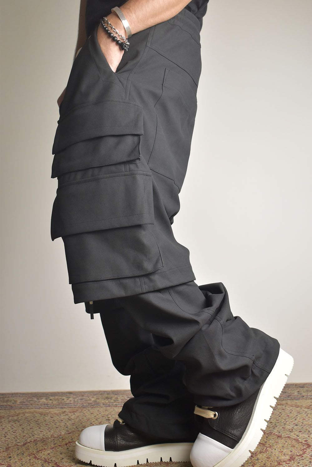 Synthetic Leather Suede Layerd Boots Cut "Black " / シンセティックレザースウェードレイヤードブーツカット "ブラック"