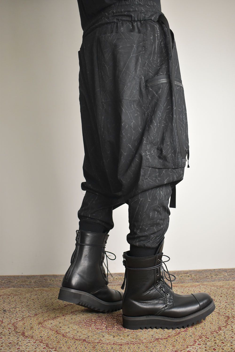 Catch Washer Bleach Belt Adjustable Sarouel Cargo Pants"Black" / キャッチワッシャーブリーチベルトアジャスタブルサルエルカーゴパンツ"ブラック"