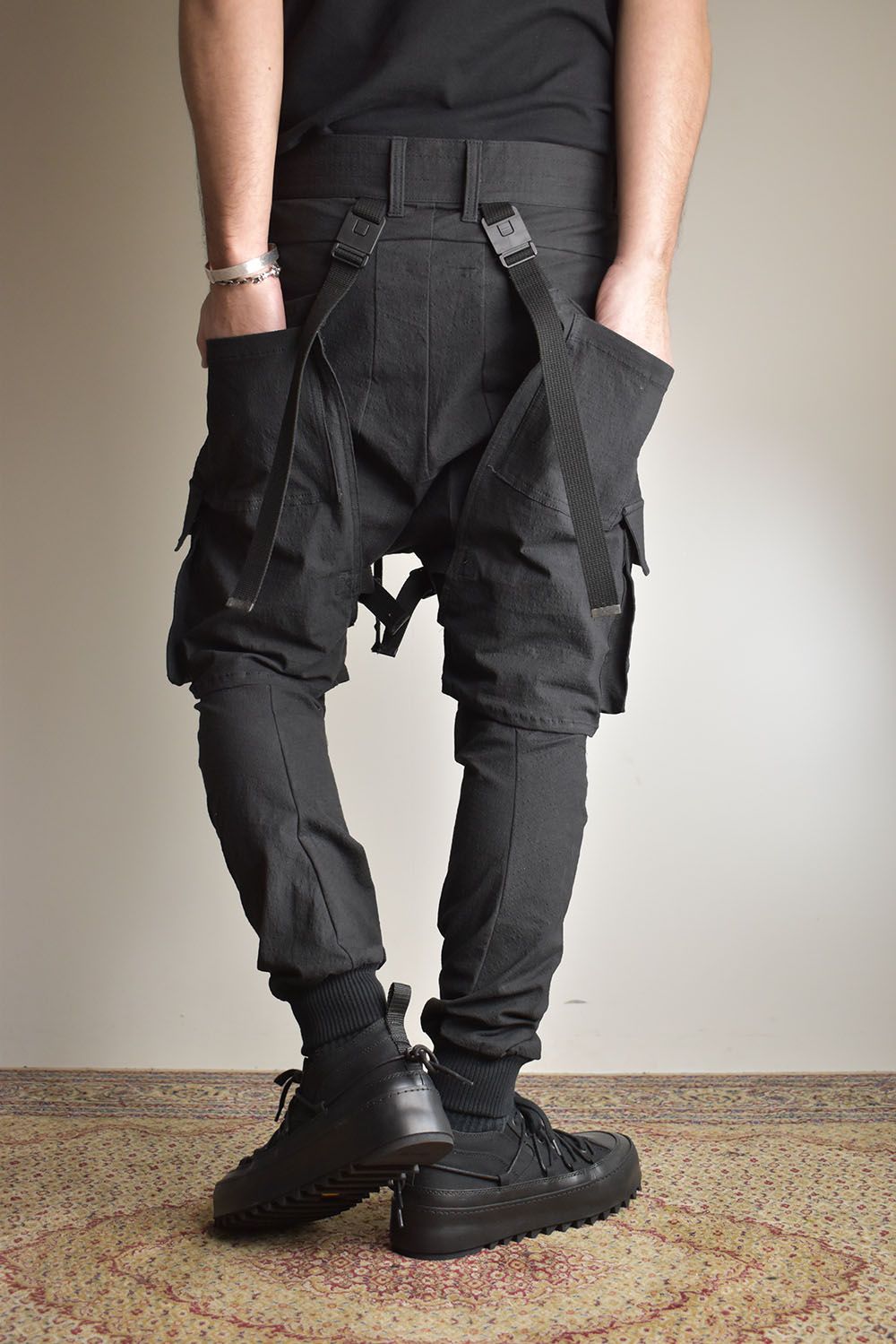 Ripstop Detachable Shorts Layered Cargo Jog Pants"Black" / リップストップデタッチャブルショーツレイヤードカーゴジョグパンツ"ブラック"