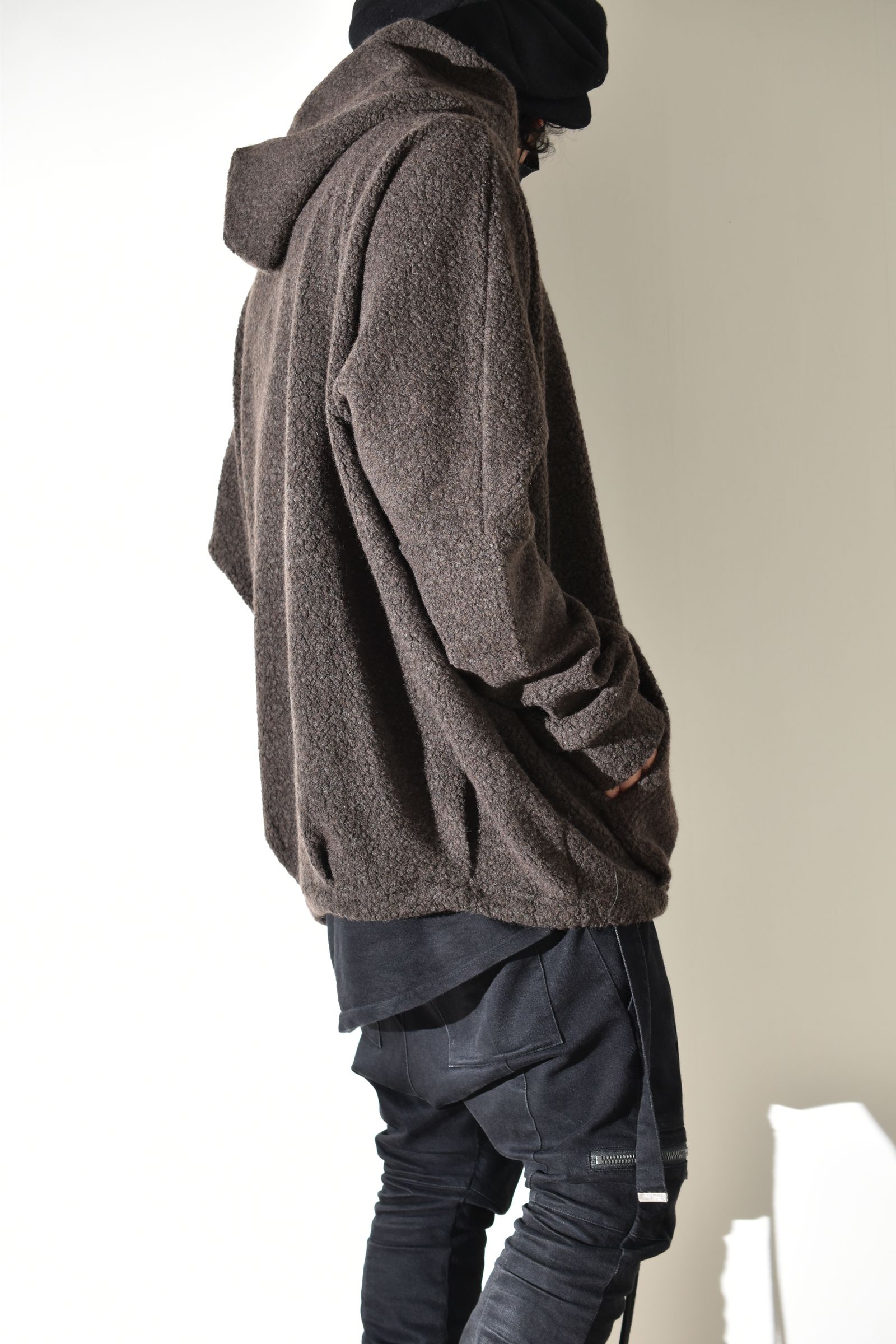Sheep Pile Knit Dolman Hoodie Pullover"Khaki" / シープパイルニットドルマンフーディプルオーバー"カーキ"