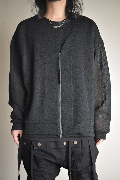 Cotton Low Gauge Knit Cardigan Layered Pullover"Black" / コットンローゲージニットカーディガンレイヤードプルオーバー"ブラック"