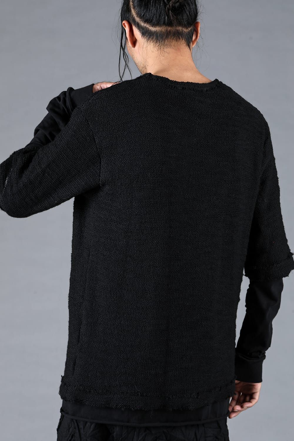 Low Gauge Knit and Cotton Jersey Layered T-Shirt "Black" / ローゲージニット×コットンジャージレイヤードTシャツ"ブラック"