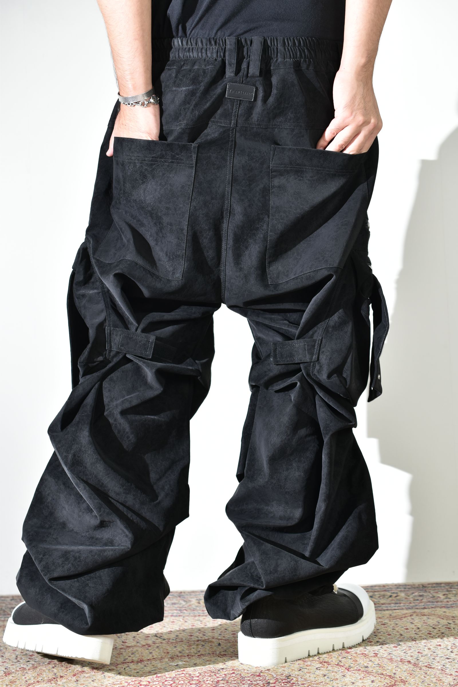 Vegan Suede Leather Cargo Pants"Black" / ヴィーガンスウェードレザーカーゴパンツ "ブラック"