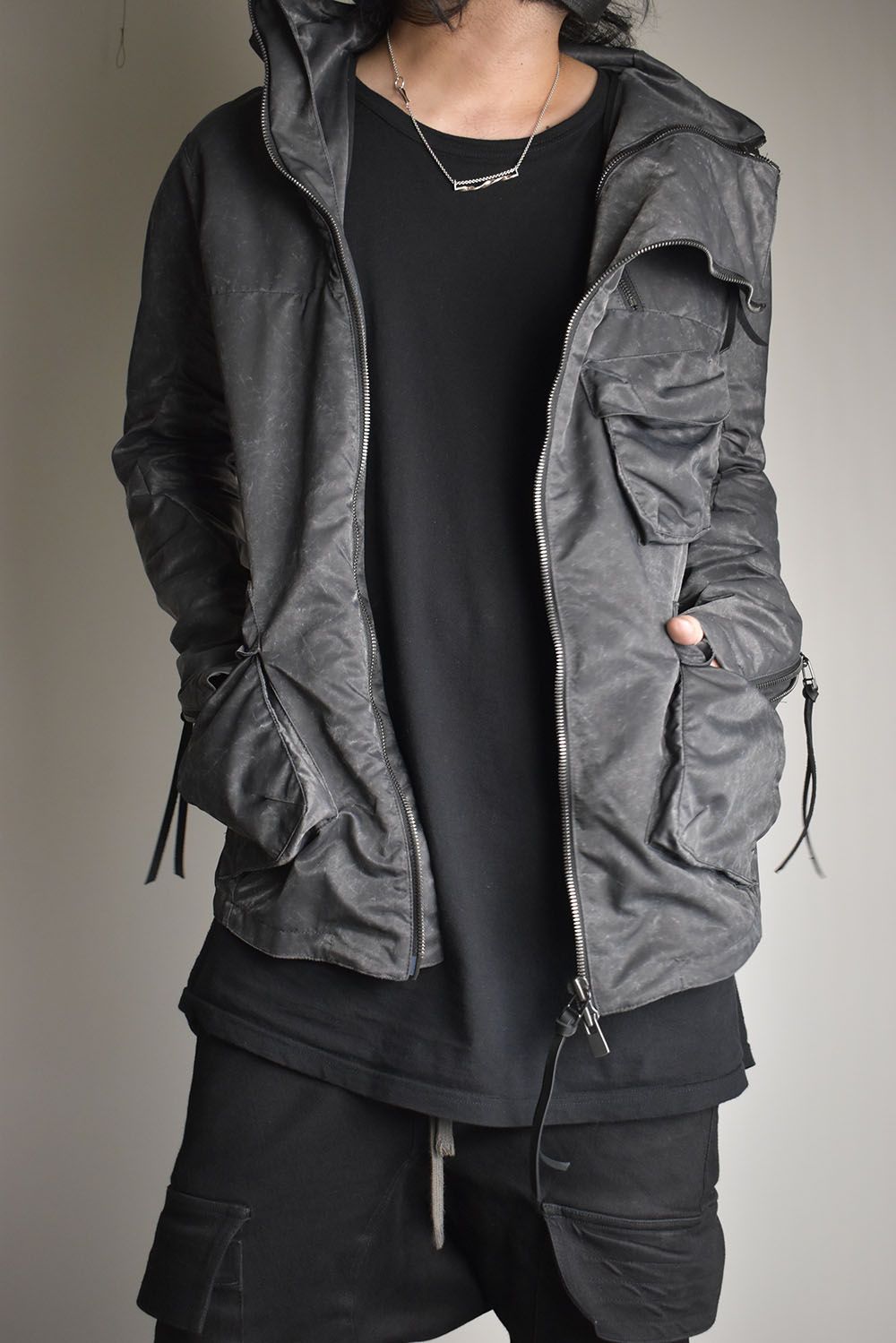 Pigment Coated Washer Nylon Hooded Jacket"Black" / 顔料コーティングワッシャーナイロンフーデットジャケット"ブラック"