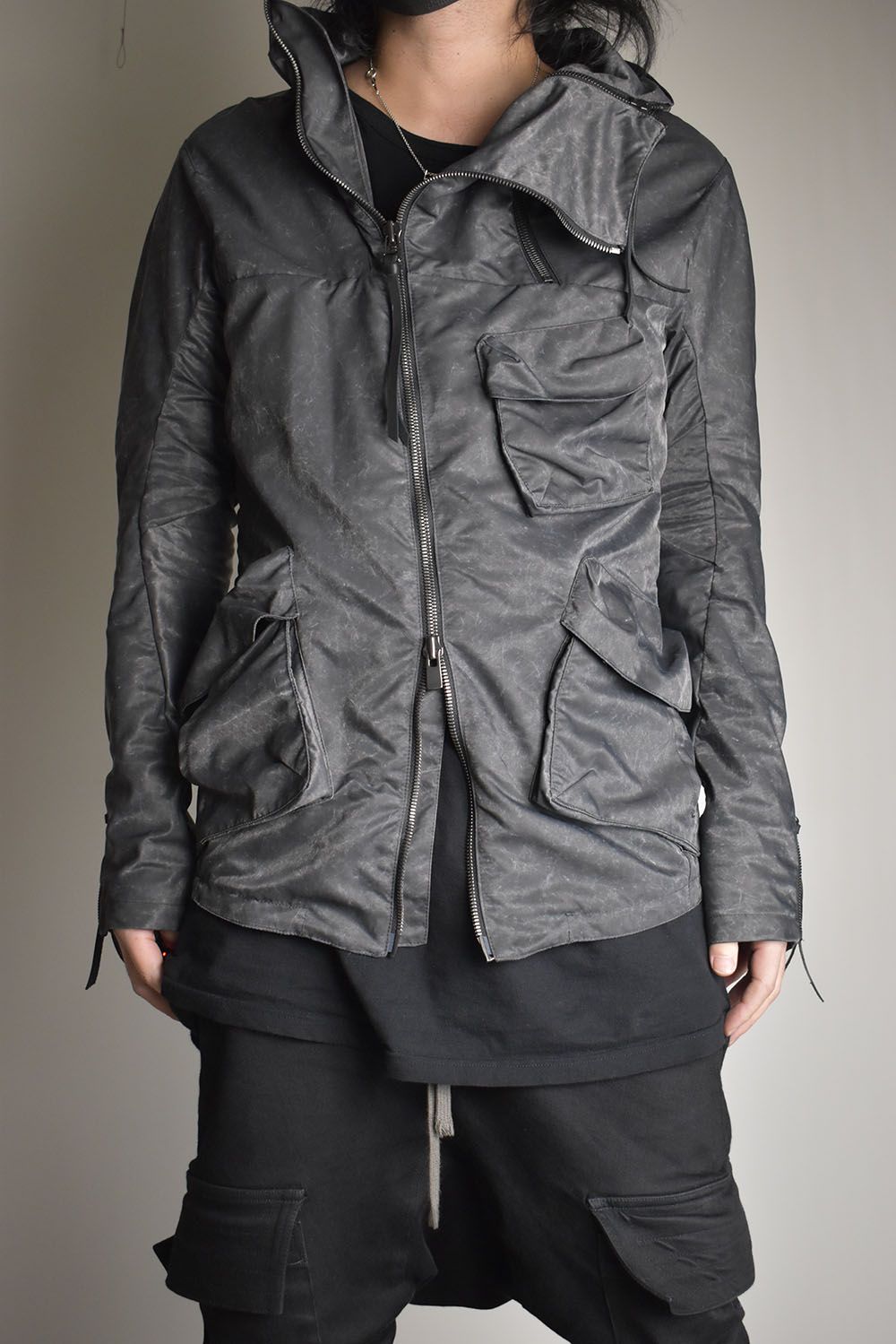 Pigment Coated Washer Nylon Hooded Jacket"Black" / 顔料コーティングワッシャーナイロンフーデットジャケット"ブラック"