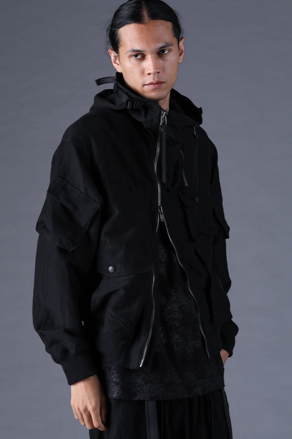 《2027SS先行予約分》Scar Stripe Jacquard Hooded Blouson"Black" / スカーストライプジャガードフードブルゾン"ブラック"