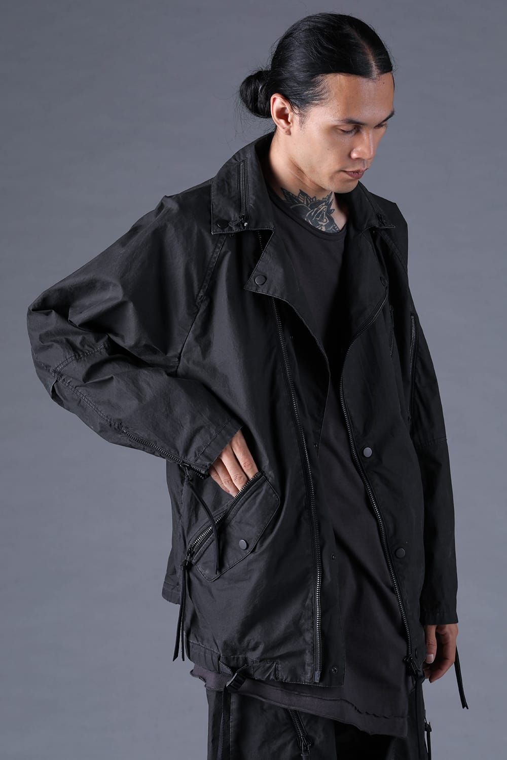 《2027SS先行予約分》Pigment-Coated Rider's Coach Jacket"Black" / 顔料コーティングライダースコーチジャケット"ブラック"