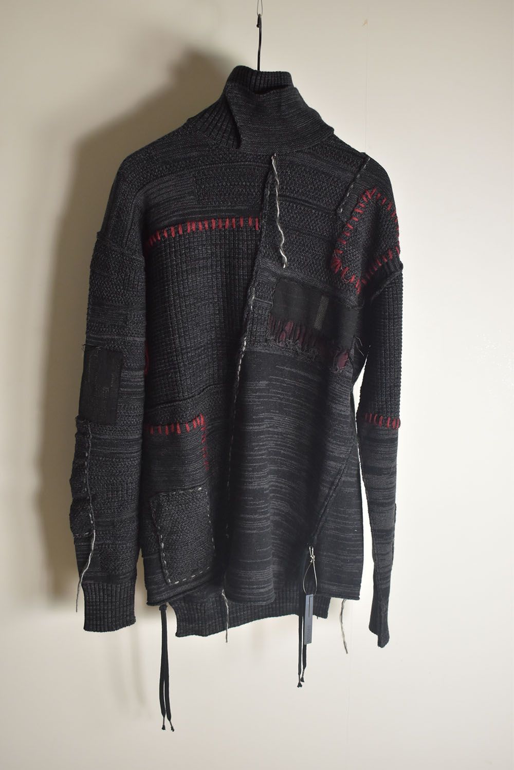 Cotton Cashmere Crust Patch Knit Pullover "Charcoal" / コットンカシミヤクラストパッチニットプルオーバー"チャコール"