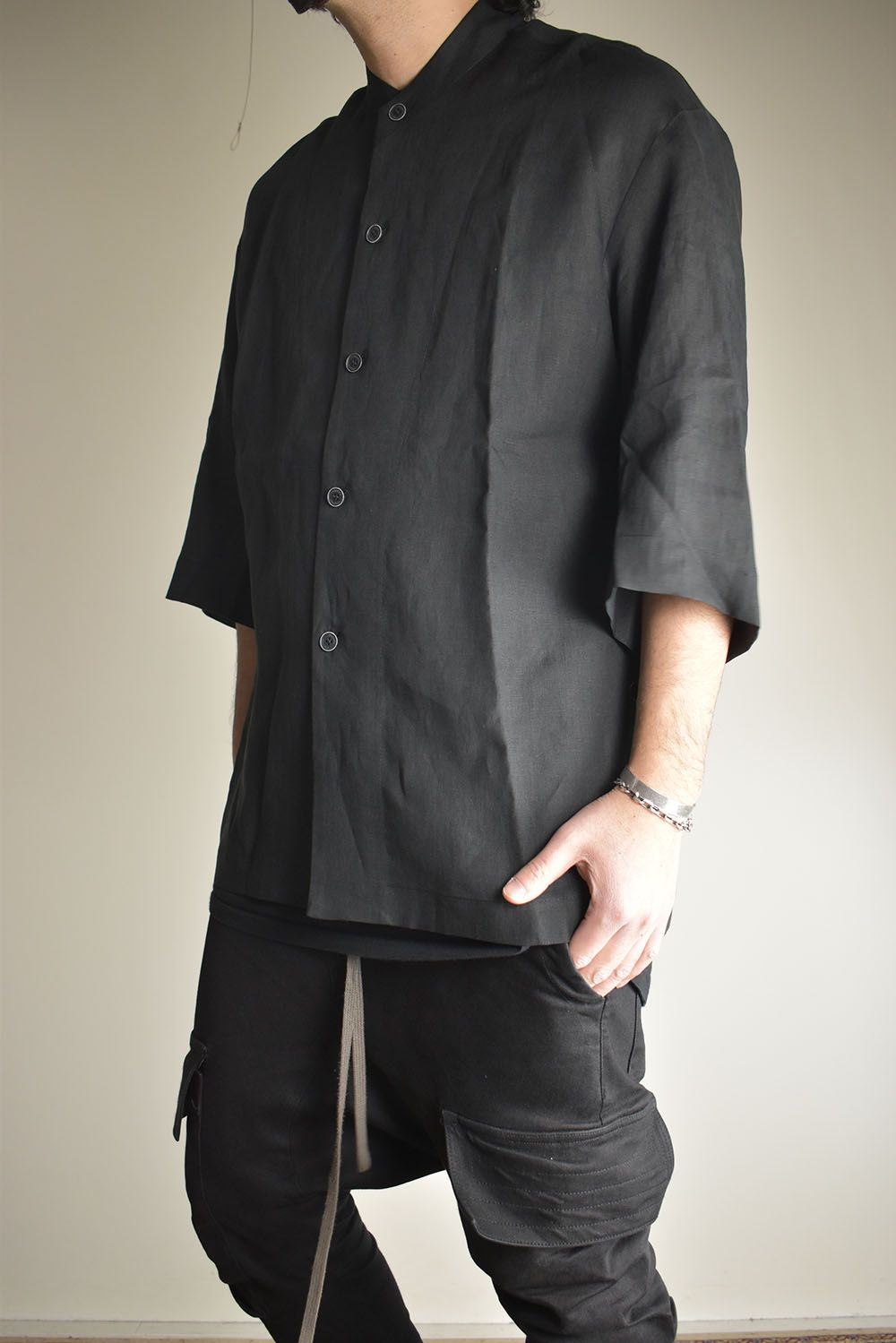 Elbow Length Band Collar Shirts"Lamp Black" / エルボーレングスバンドカラーシャツ"ランプブラック"