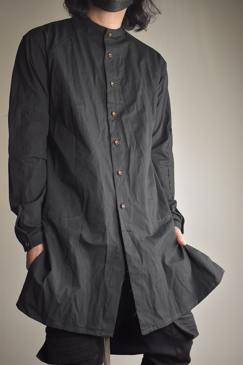Strings Raw Edge Over Shirts"Black" / ストリングスローエッジオーバーシャツ"ブラック"