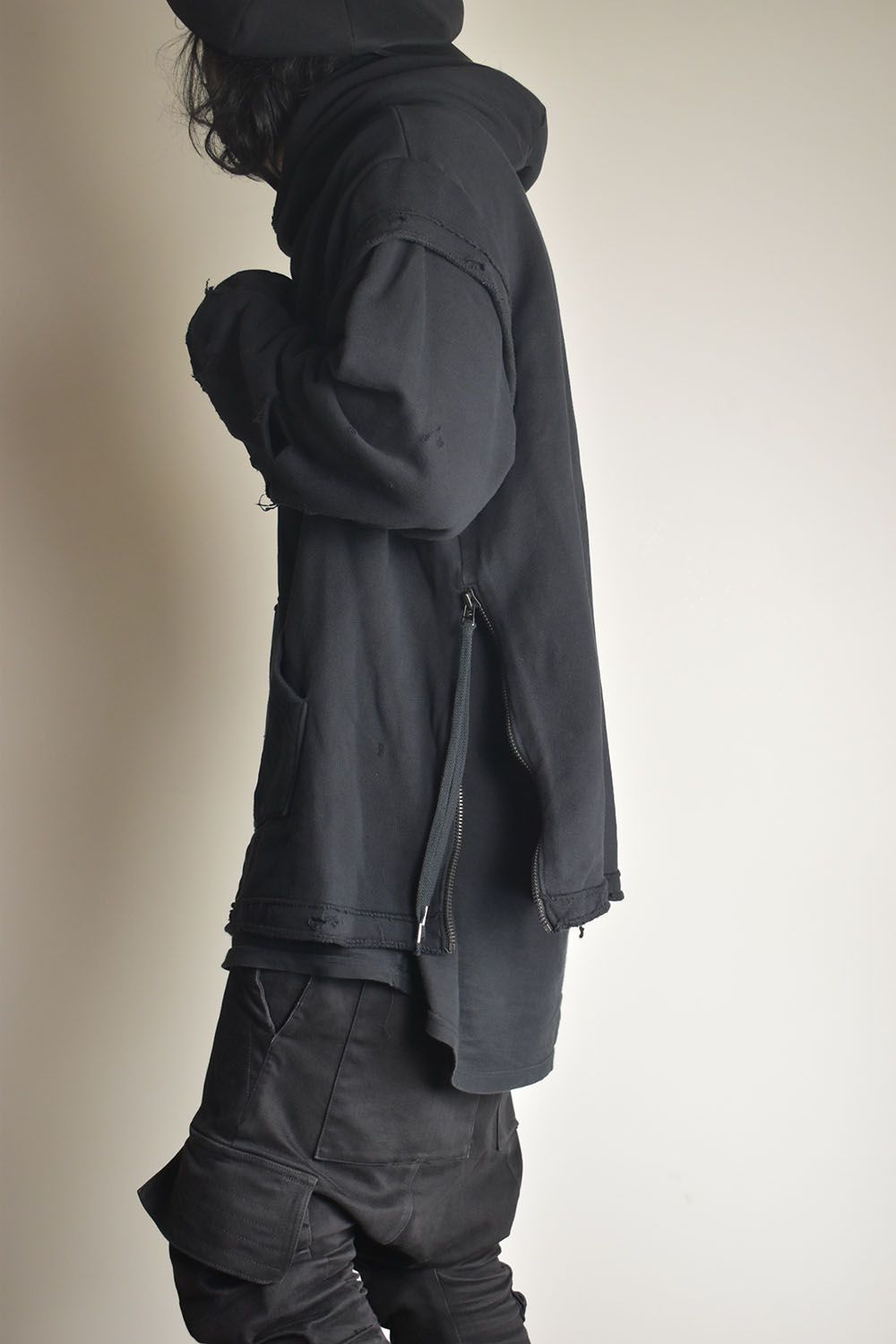 Untwisted Sweat Oversized Pullover Hoodie "Black" / 無撚糸裏毛オーバーサイズプルオーバーフーディー"ブラック"
