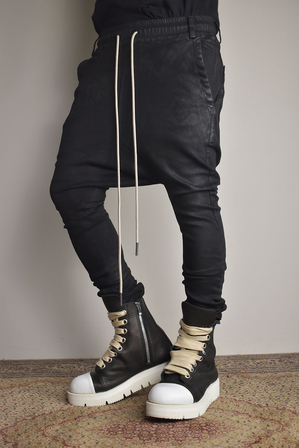 Coated Stretch denim Sarouel skinny"Black" / コーティングストレッチデニムサルエルスキニー"ブラック"