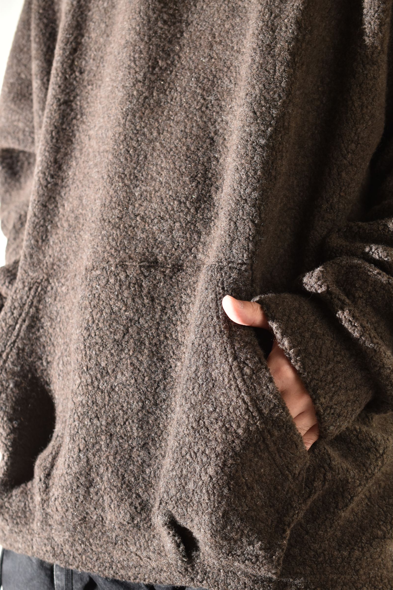 Sheep Pile Knit Dolman Hoodie Pullover"Khaki" / シープパイルニットドルマンフーディプルオーバー"カーキ"