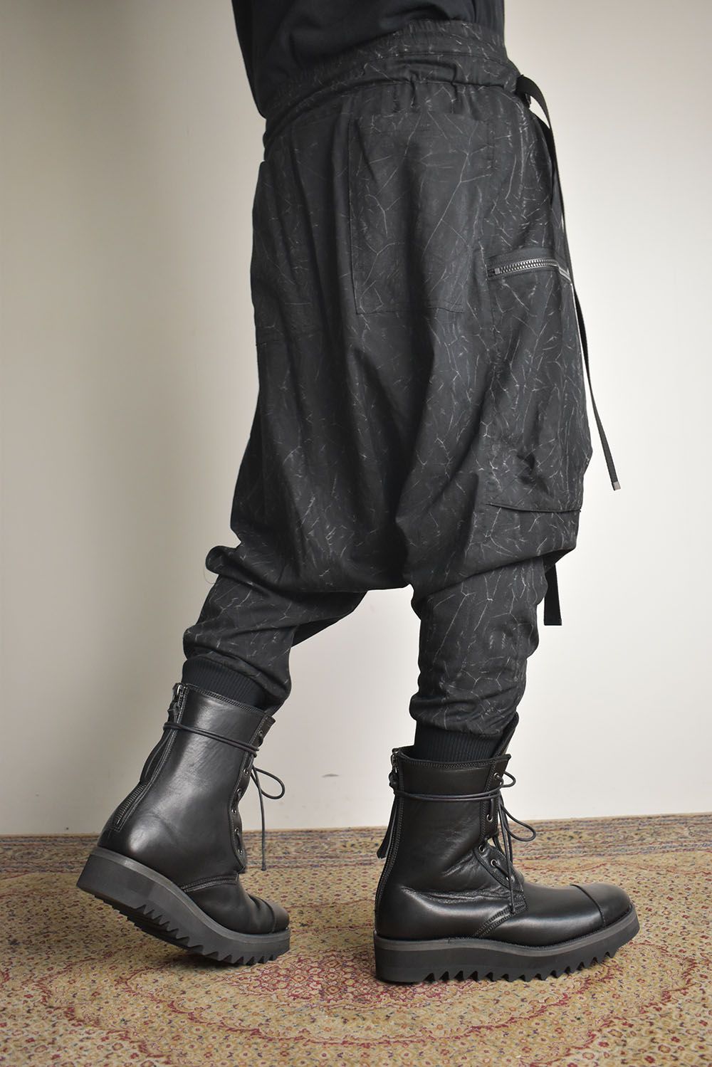 Catch Washer Bleach Belt Adjustable Sarouel Cargo Pants"Black" / キャッチワッシャーブリーチベルトアジャスタブルサルエルカーゴパンツ"ブラック"