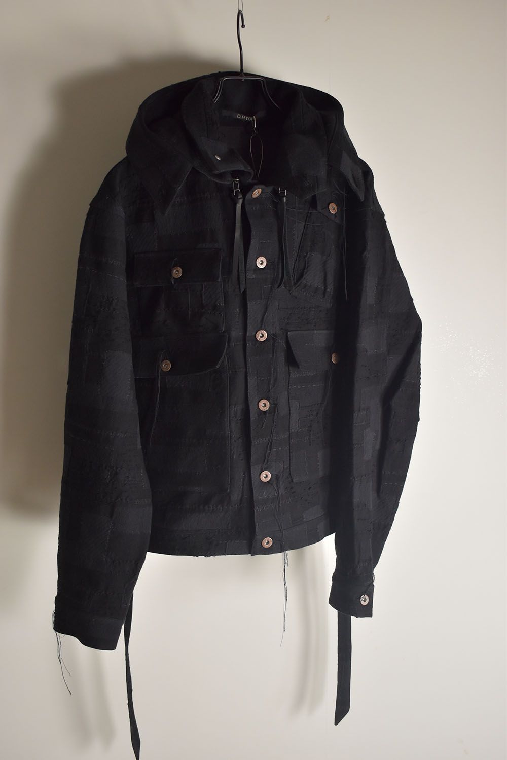Crust Patchwork Jacquard Hood Attached Jacket "Black" / クラストパッチワークジャガードフードアタッチドジャケット"ブラック"