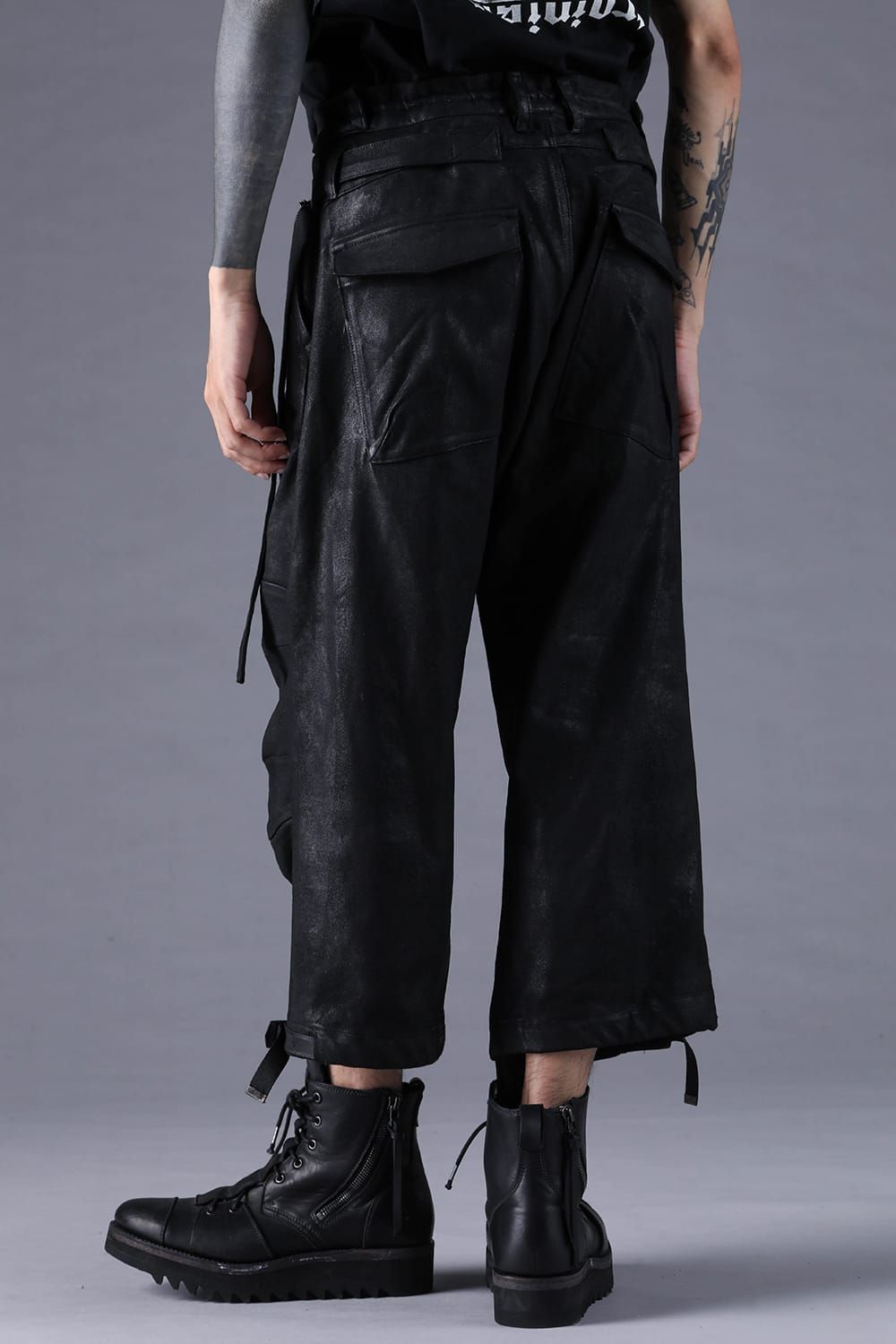 《2027SS先行予約分》Product Coated Dry Jersey Wide-Leg Cropped Pants"Black" / 製品コーティングドライジャージーワイドクロップドパンツ"ブラック"