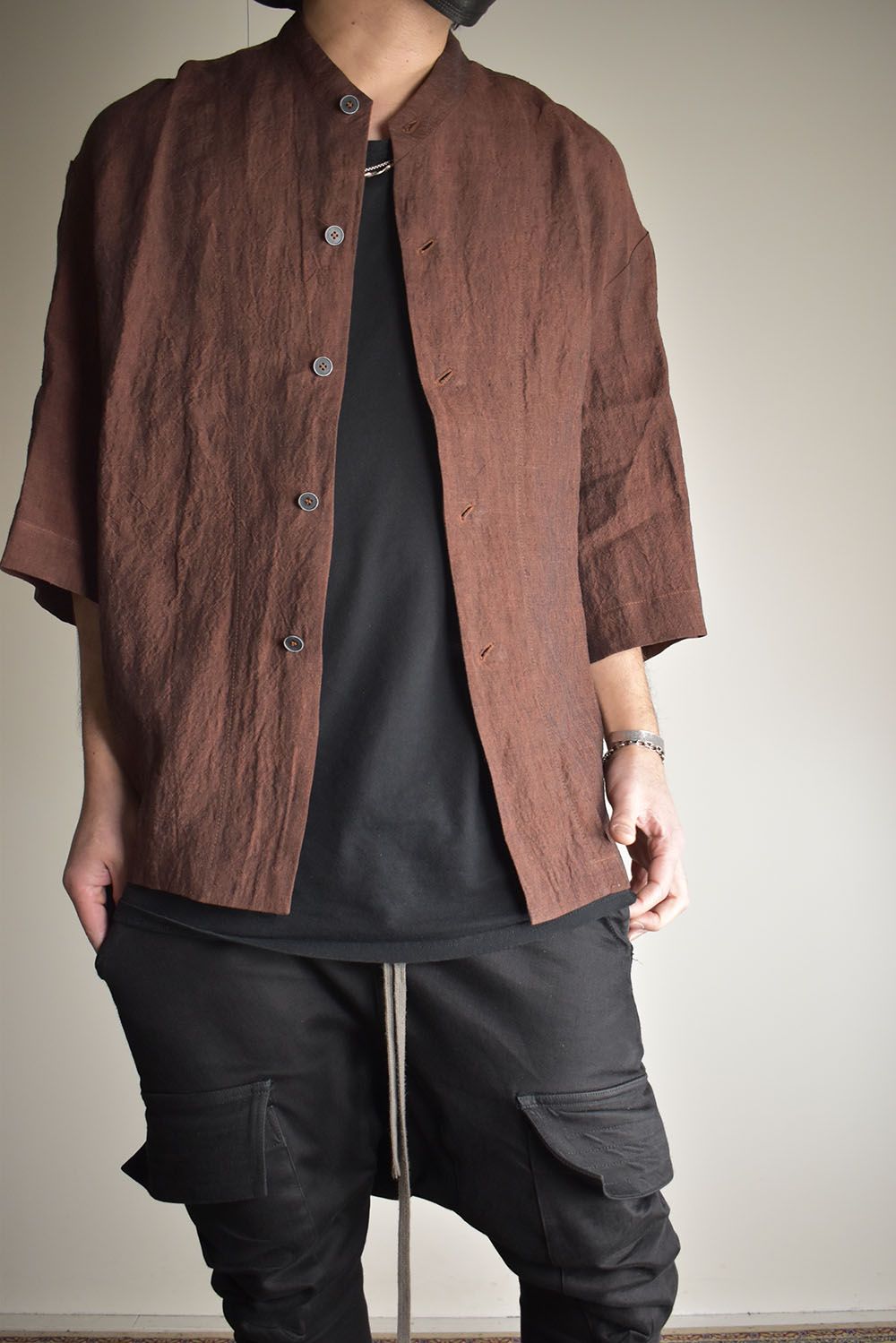 Elbow Length Band Collar Shirts"Cherry wood" / エルボーレングスバンドカラーシャツ"チェリーウッド"