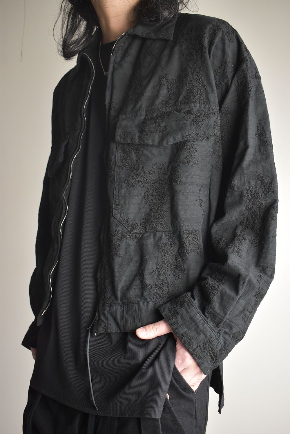 Embroidered Striped Blouson"Black" / 刺繍ストライプブルゾン"ブラック"