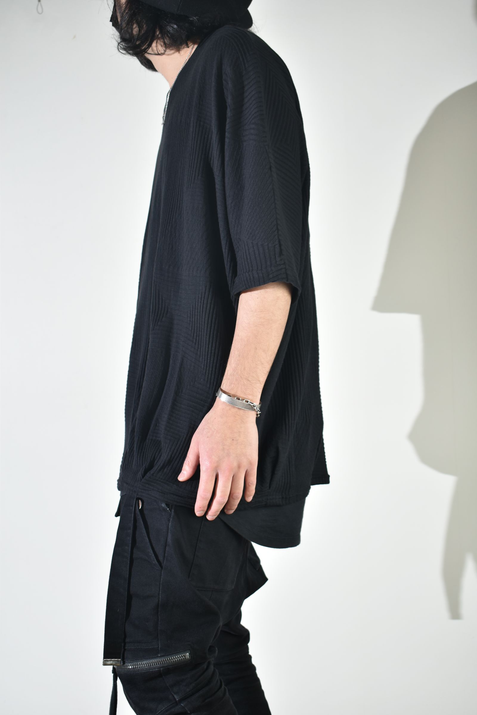 Deformed Stripe Pattern Dolman Tee "Black " /ディフォルメドストライプパターンドルマンTee"ブラック"