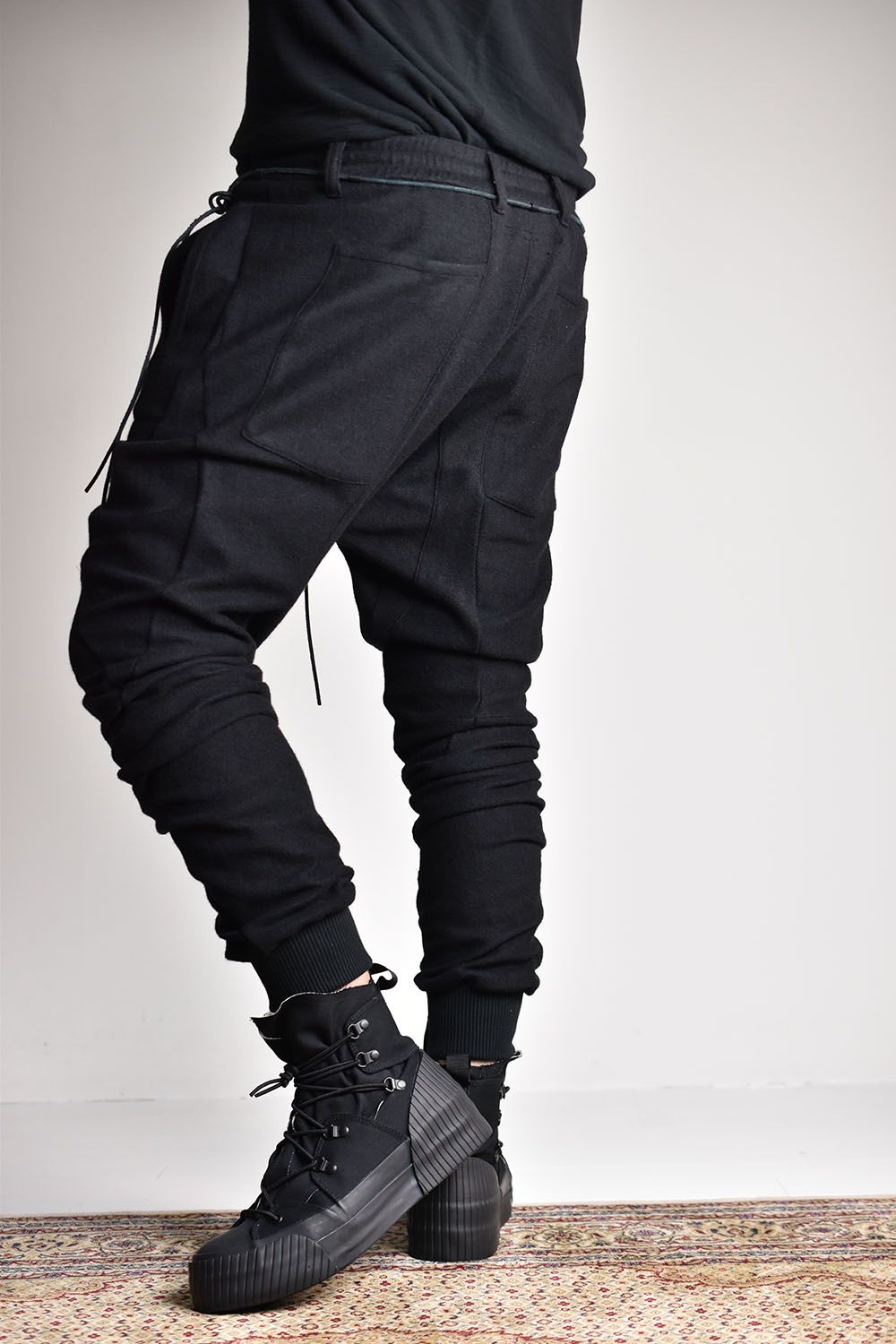 Knit Twist Jogger Pants"Black"/カシミヤ混ニットツイストジョガーパンツ"ブラック"