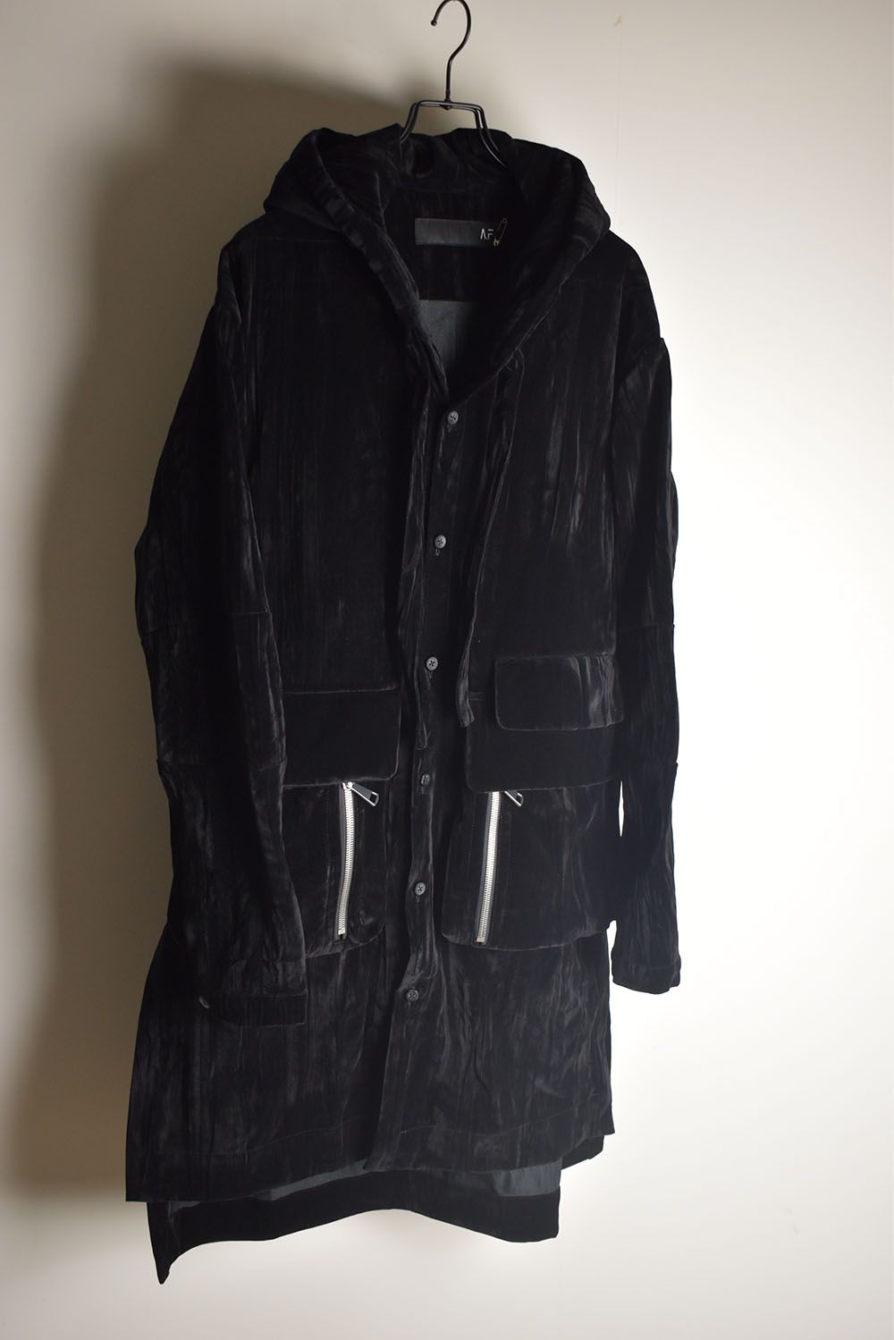 Washer Velour Hooded Long Jacket"Black" / ワッシャーベロアフーデッドロングジャケット"ブラック"