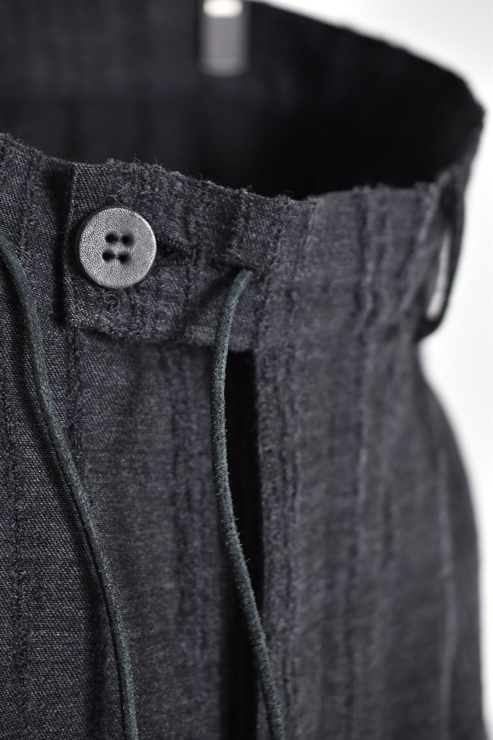 Wool Rayon Jacquard strap Layered cropped pants"Charcoal"/ウール×レーヨン破れジャガードストライプレイヤードクロップドパンツ