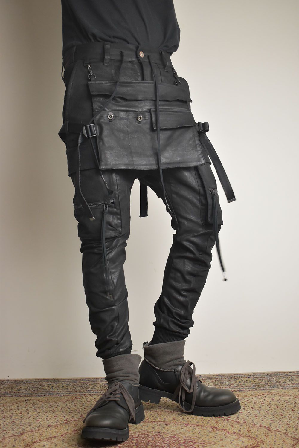 Product Coating Bag Attached Cargo Jogging Pants"Black" / 製品コーティングバッグアタッチドカーゴジョグパンツ"ブラック"