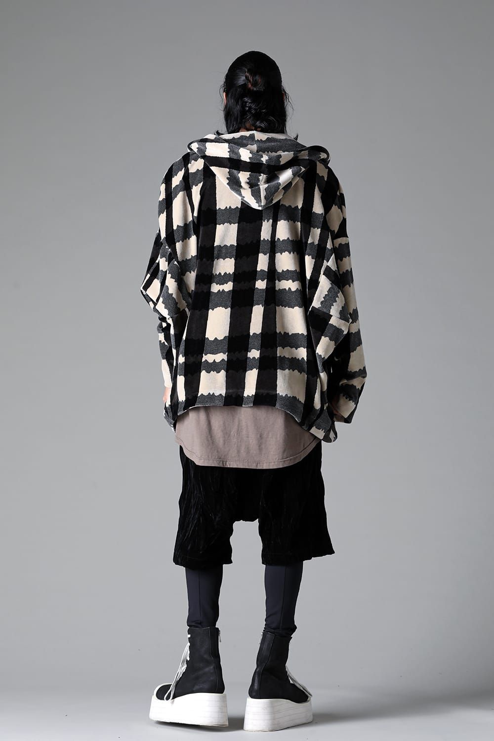 《2025AW先行予約》Checked Pattern Dolman Hooded Zip"Black×Grey×Ivory" / チェックパターンドルマンフーデッドジップ"ブラック×グレー×アイボリー"