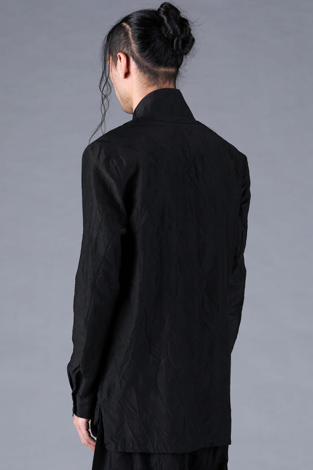 Silk Cotton Washer Shawl Collar Shirt"Black" / シルクコットンワッシャーショールカラーシャツ"ブラック"