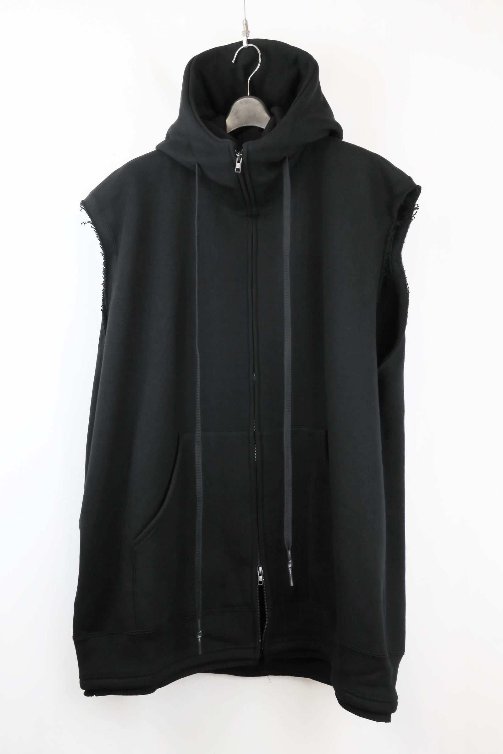 Over Size Sleeve Less Zip Up Parker"Black" / オーバーサイズスリーブレスジップアップパーカー"ブラック"